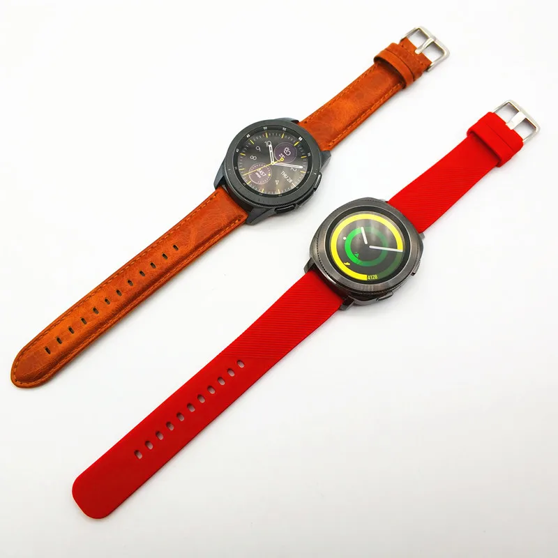 Ремешок из натуральной кожи для Samsung Galaxy Watch 42 мм спортивный мягкий резиновый