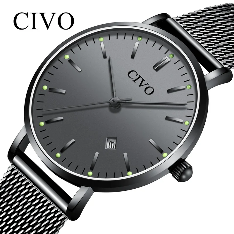 

CIVO Top Brand Casual Diamond Watch Men Fashion Mens Watches Waterproof Luminous Hands Steel Mesh Quartz Watches Women Men Clock