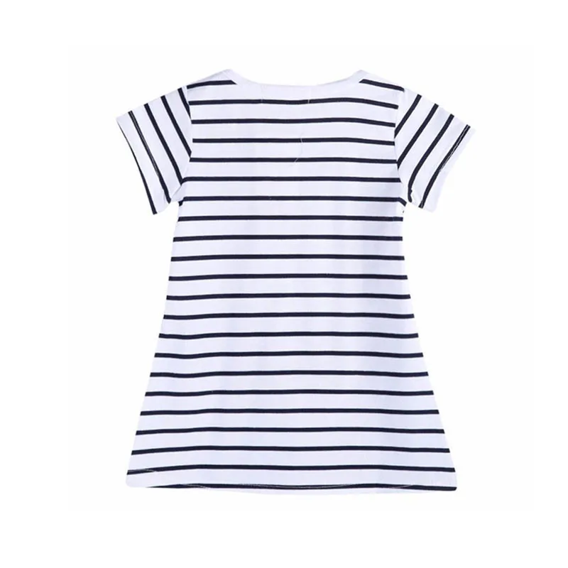 Summer  Striped Patchwork Character Girl Dresses Long Sleeve Cute Mouse Children Clothing Kids Girls Dress Denim Kids Clothes