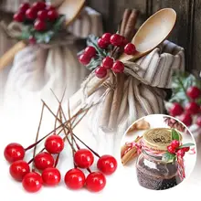 

100PCS/Set Artificial fruit Mini Red Pearl Plastic Stamens Bead Fake Flower small Berries Xmas Tree Christmas Decoration S3
