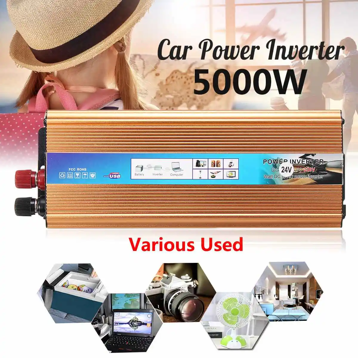 

Intelligent P EAK 5000W Voltage Transformer 12/24V To AC 220/110V Car Power Inverter USB Modified Sine Wave Converter Overload