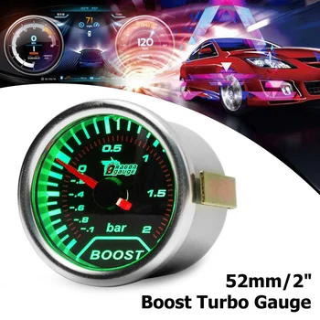 

Universal Chrome Ring 52mm 2" Car Gauge BAR Turbo Pressure Boost Gauges Smoked Dial Face Vacuum Pipe Green LED