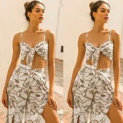 Женская Новинка 2019 года цветочный принт Винтаж Boho Playsuit Глубокий V средства ухода за кожей Шеи летние женские длинные брюки для девоче