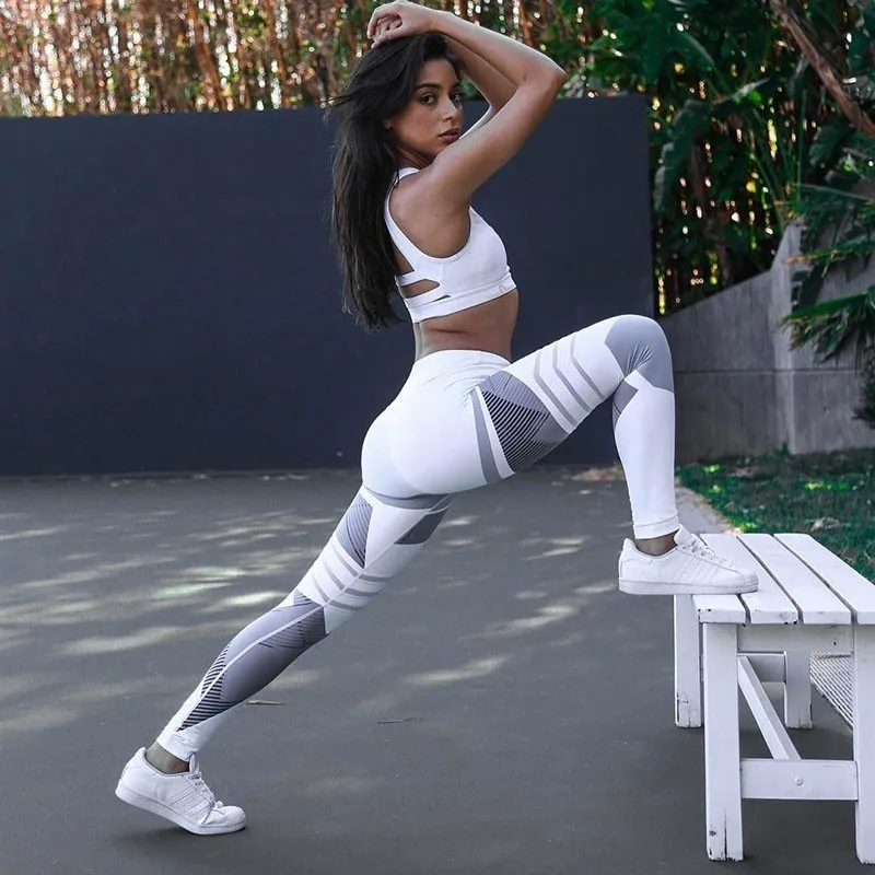 

New Yoga Women Print Fitness Push Up Leggings Female High Waist Pants Mesh High Elastic Sports Geometric Gym Pants Girls Legging