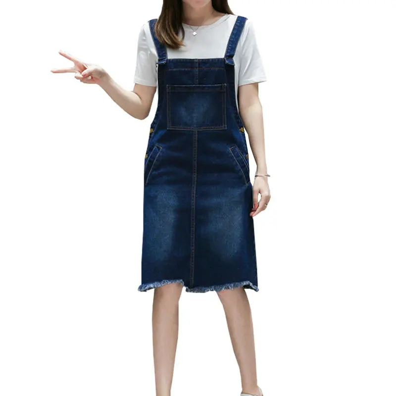 

2019 Women Spring Summer Casual Loose Strap Washed Jeans Dresses Sundress Denim Overall Dress Female Plus Size 5XL