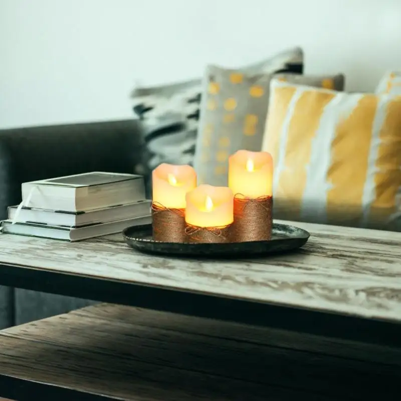 

3pcs/lot Flameless Electronic LED Candles Lamp Cylindrical Flickering Yellow LED Tea Light Wedding Party Decoration Gifts New