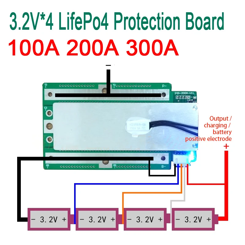 4S 100A 200A 300A 3,2 В LifePo4 литий-железо-фосфатная Защитная плата 12,8 В высокотоковый инвертор BMS PCM для мотоцикла