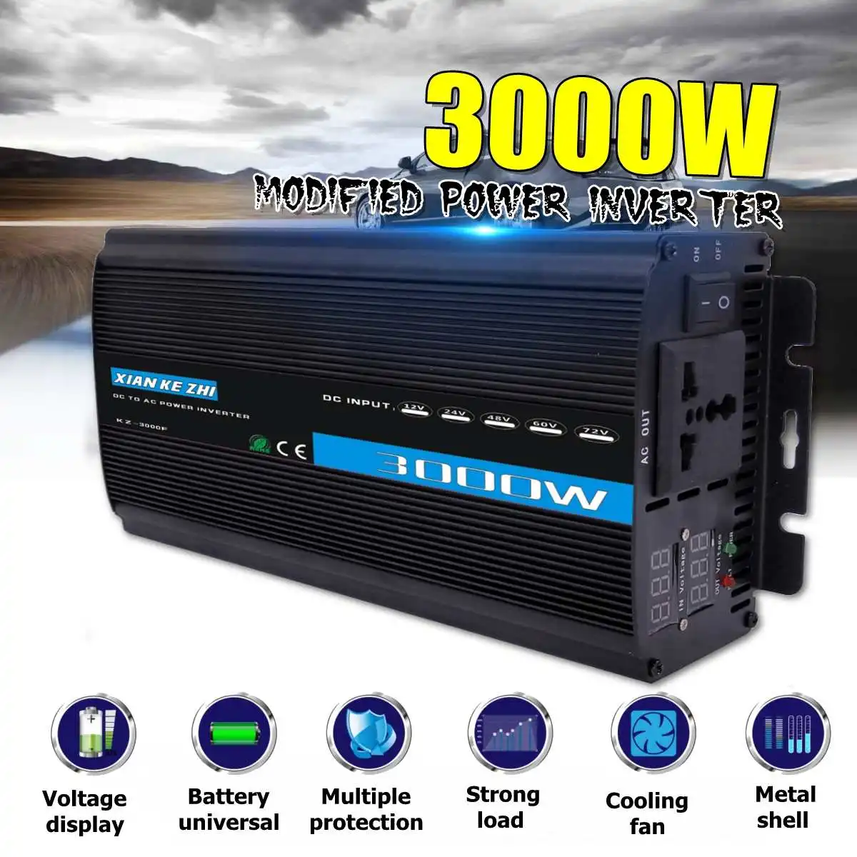 

3000W Modified Power Inverter 12/24/48/60/72V TO 220V Double LED Display