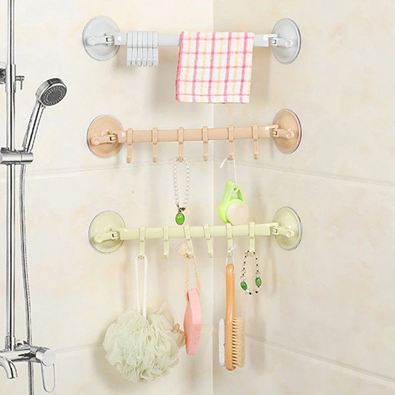 

1pcs Strong Wall Mounted Storage Rack Bathroom Organizer Plastic Kitchen Towel Hooks Sponge Holder Wardrobe Cabinet Racks
