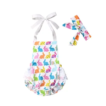 

My 1st Easter Newborn Infant Baby Girls Lace Cotton Romper Rabbit Sunsuit+Bowkont Headband 2pcs Outfits Clothes US