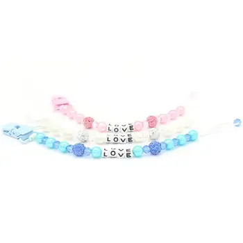 

LOVE Pattern Baby Pacifier Clips Chain Crystal Pearl Style Baby Pacifier Chain Anti-Lost Chain