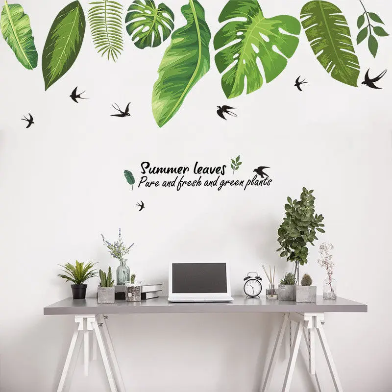 

1pc Green Palm Leaves Tropical Wall Sticker Decals Vinyl Waterproof suitable for Home Room Decorations Poster 60*90cm