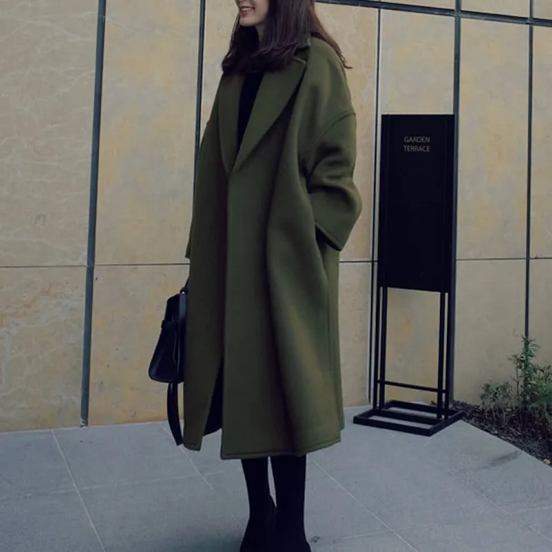 2018 fashion winter wool coat women loose Korean style casaco feminino ladies autumn new long woolen coats Solid army overcoat