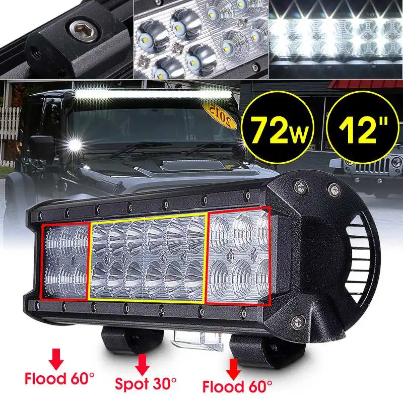 12 Inch72W 5760LM светодиодный внедорожный внедорожник Грузовик ATV рабочий светильник бар Точечный светильник водонепроницаемый прожектор светильник Комбинированного Света Для Jeep Лодка ATV