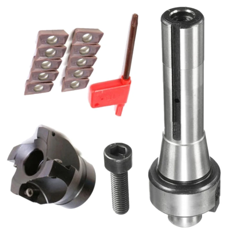 

10pcs APMT1604 Inserts High Hardness Blades + R8 Shank Arbor + 400R 50MM Face End Mill Cutter Kit with T15 wrench