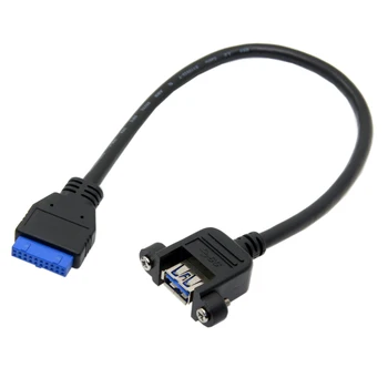 

10pcs/lot USB 3.0 Single Port A Female Screw Mount Type to Up Angled Motherboard 20pin Header Cable 25cm