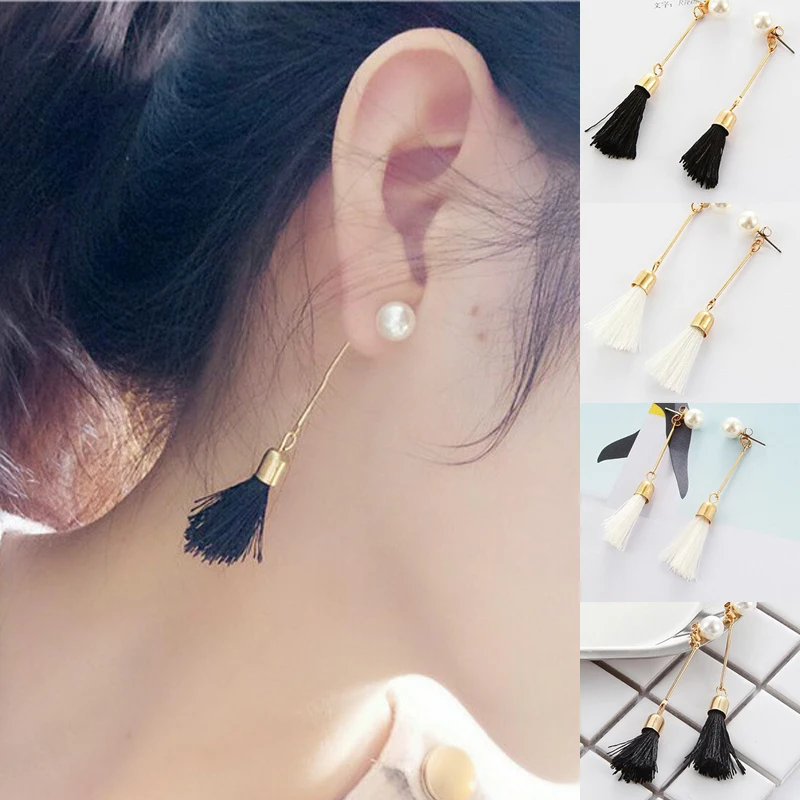 

Woman Trendy Earrings Tassel Stud Dangle Fringe Crystal Fashion Silk Rhinestone Ear Jewelry