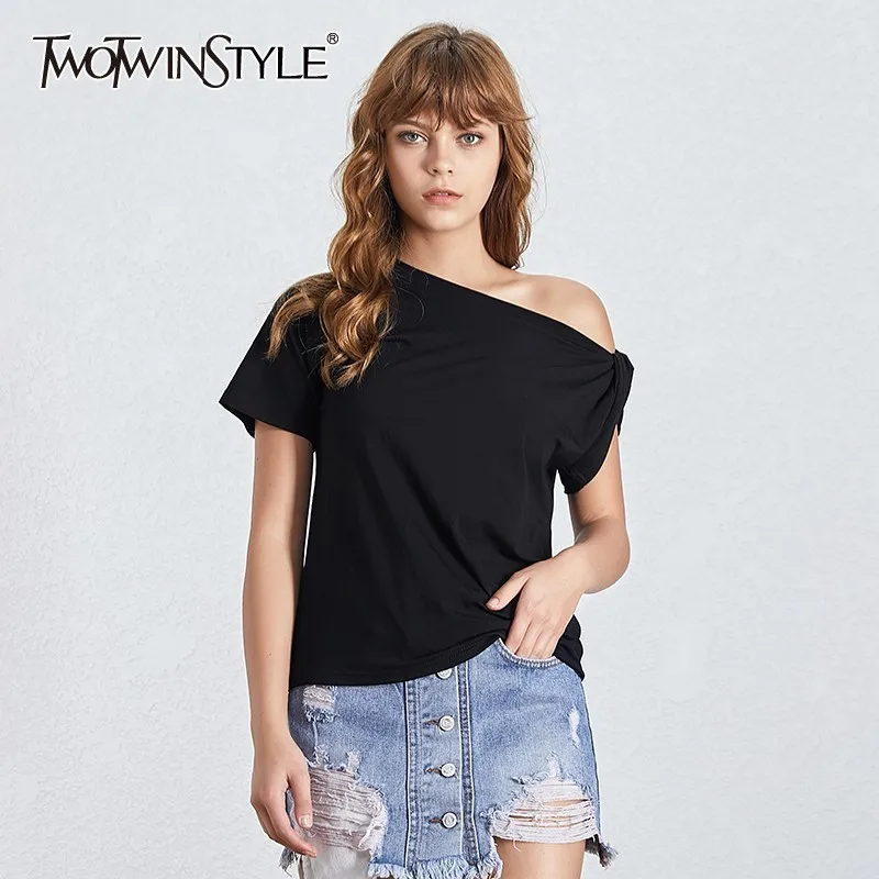 TWOTWINSTYLE однотонная Повседневная футболка для женщин с коротким рукавом большого