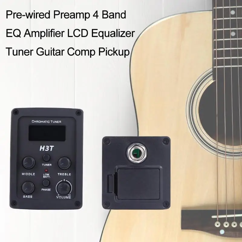 

Pre-wired Preamp 4 Band EQ Amplifier LCD Screen Equalizer Tuner for Acoustic Guitar Comp Pickups Black Musical Instruments