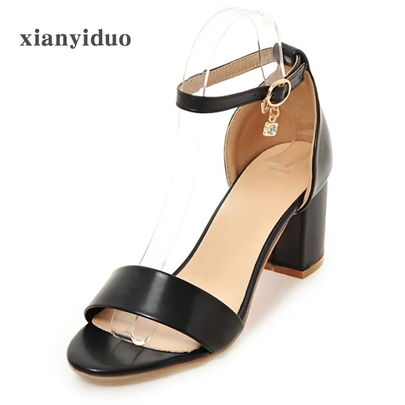 

2019 new Summer Women's shoes open toe high Heels block Cover Buckle Classics sandals White party fashion sexy plus size40-43/F2