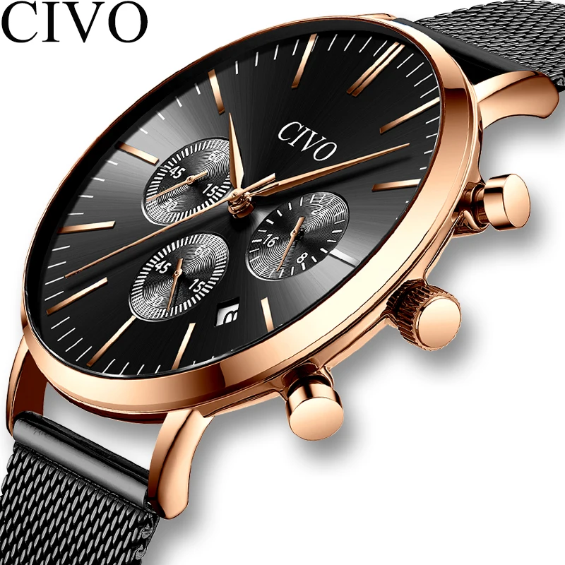 

CIVO Mens Watches Top Brand Luxury Relogio Masculino Business Fashion Chronograph Quartz Watch Clock Men Wateproof Wrist Watches