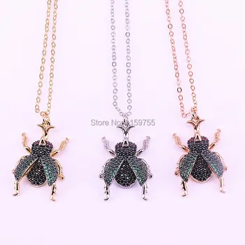 

High quality 5Pcs Gold/silver/rose gold/black color CZ Pave Insect Pendant Necklace For Women Fashion Necklace