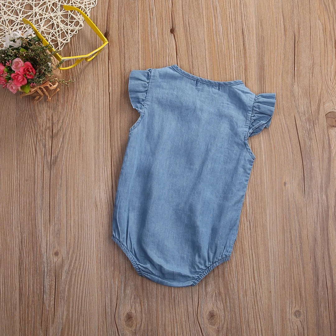 Summer 2018 Newborn Infant Baby Girls Denim Romper Lotus sleeve Jumpsuit Clothes Playsuit Outfit