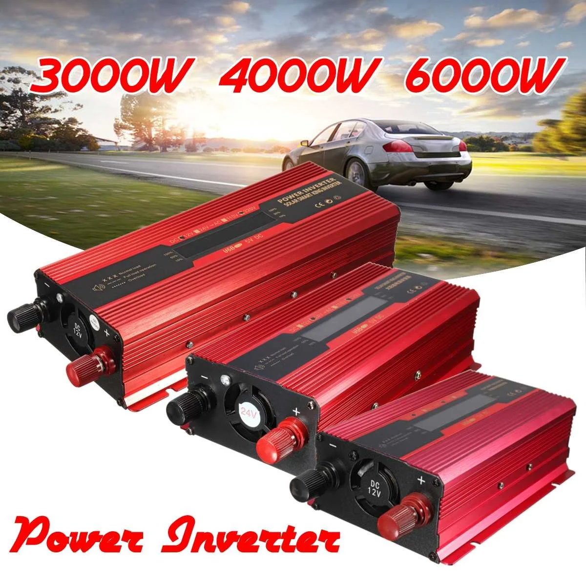 

Autoleader 1000W 12V/24V to 110V/220V Solar Power Inverter LCD Display Aluminum Alloy for car truck