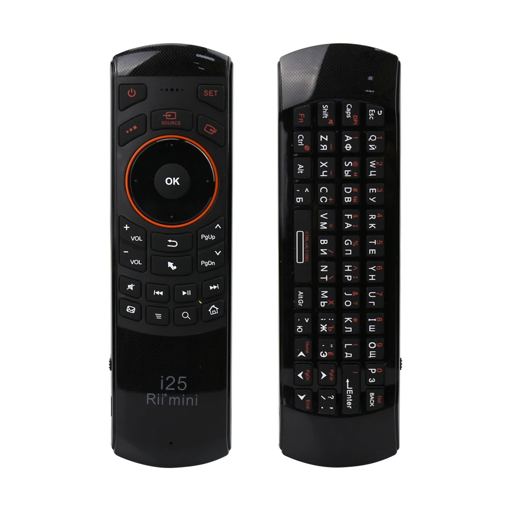 Продажа Rii Mini i25 2,4G Беспроводная русская английская Клавиатура Fly Air mouse IR удлинитель обучающий пульт дистанционного управления для Android Smart tv IP tv