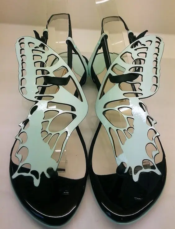 

Summer Light Green Carved Butterfly Wings Women Flats Sandals Ankle Strap Patched Color Beauty Sandalias Shoes For Girl