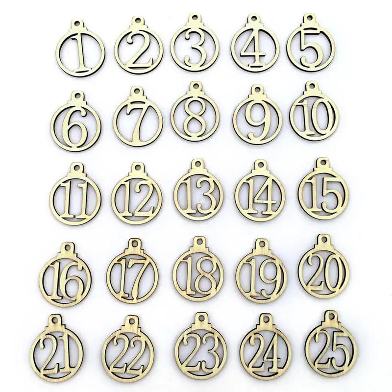 

50/pcs 25pcs 1-25 Wooden Christmas Advent Calendar Gift Tags Number Gift Tags Christmas Countdown Tags Christmas decoration