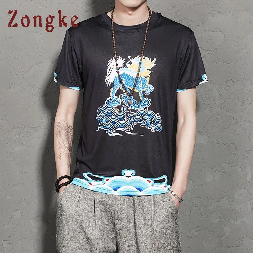 

Zongke Chinese Style Kirin Print T Shirt Men Tshirt Men T-Shirt Men Funny T Shirts Harajuku Streetwear 5XL 2019 Spring New