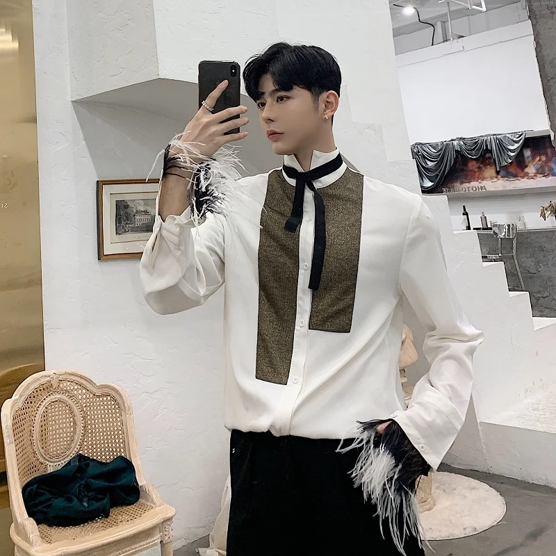 

Luxury Baroque Design Shirt Man Long Sleeve Tie Shirt 2019 Spring New Camisa Masculina White Chemise Homme Loose Mens Shirt