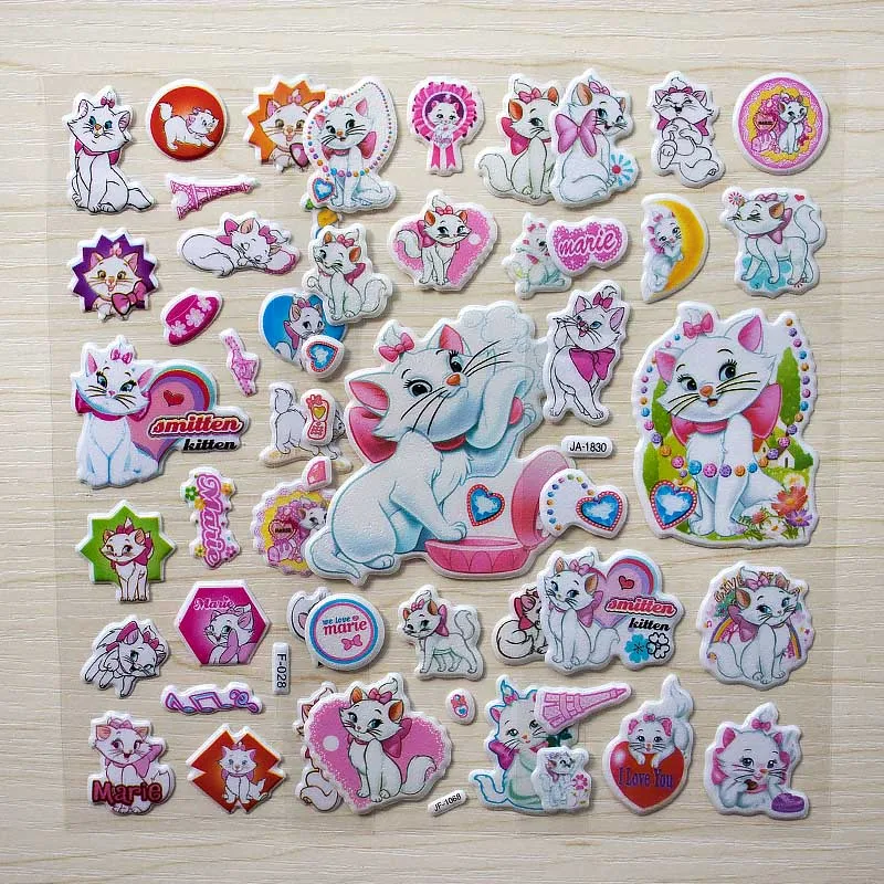 

6pcs Fashion Kids Toys 3D movie car Marie Cat Stickers Children girls boys Deformation robot Bubble Stickers