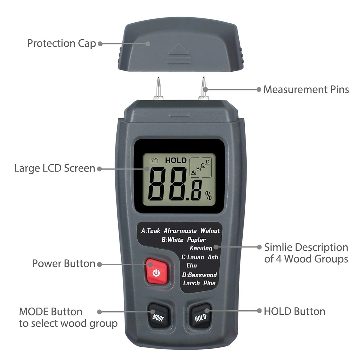 Два контакта цифровой древесины измеритель влажности для определения влажности древесины тестер древесины Damp детектор с большой ЖК дисплей батарея ручной