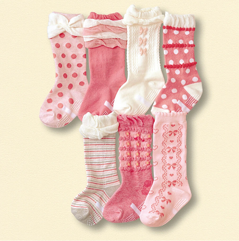 

7 pcs Cute Kids Toddler Baby Infant Girls Socks Leg Ruffles Bow Striped Cotton Bow Soft New Girl Socks 0-9T