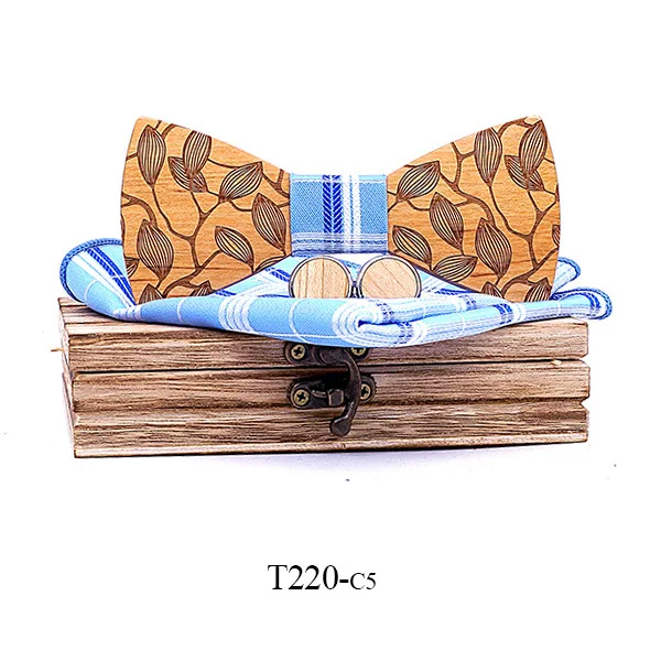  2019 new arrival maple bow tie suit gentle men's tie handkerchief cufflinks hollow carved hand-made