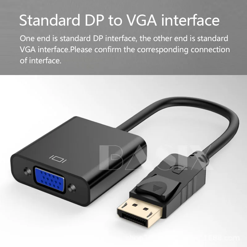 

Basix DisplayPort Display Port DP to VGA Adapter Cable Male to Female Converter for PC Computer Laptop HDTV Monitor Projector