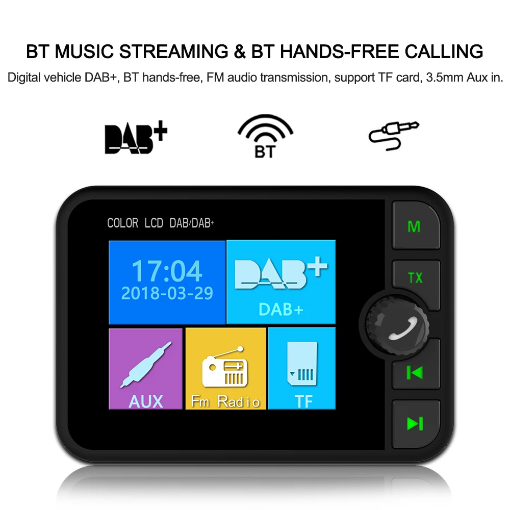 

2.4" LCD Display Car DAB Digital Radio Adapter Support FM Transmitter BT Music AUX Interface