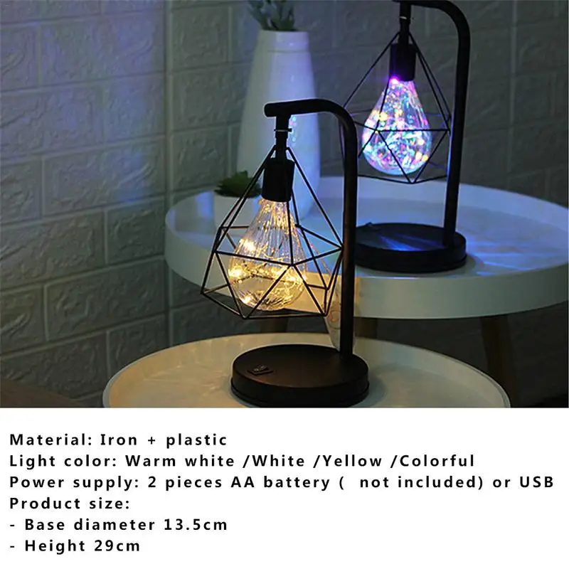  Christmas Creative Holiday Retro Iron Art Minimalist Hollow Diamond Table Lamps Reading Lamp Night 