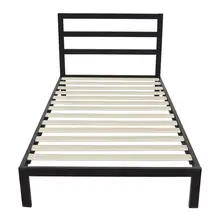 Square Horizontal Bar Head Of Bed Iron Bed Twin Size Black Easy To Assemble