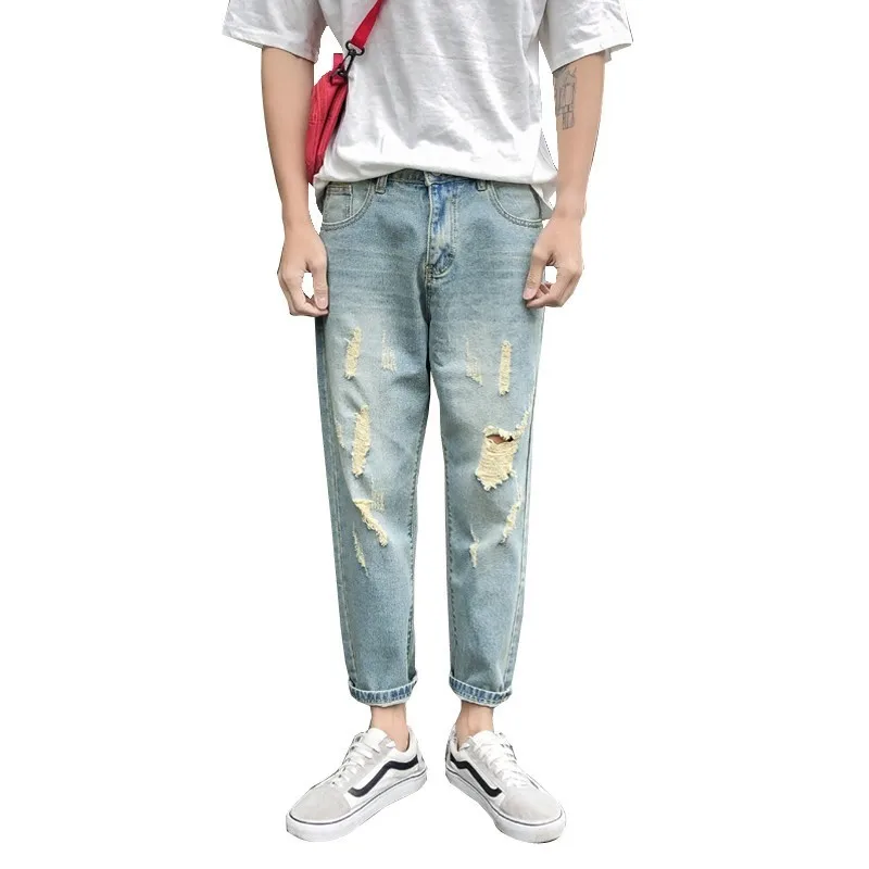 

2019 summer new Man Blue Jeans fashion men Pants hole streetwear denim Hot Sale