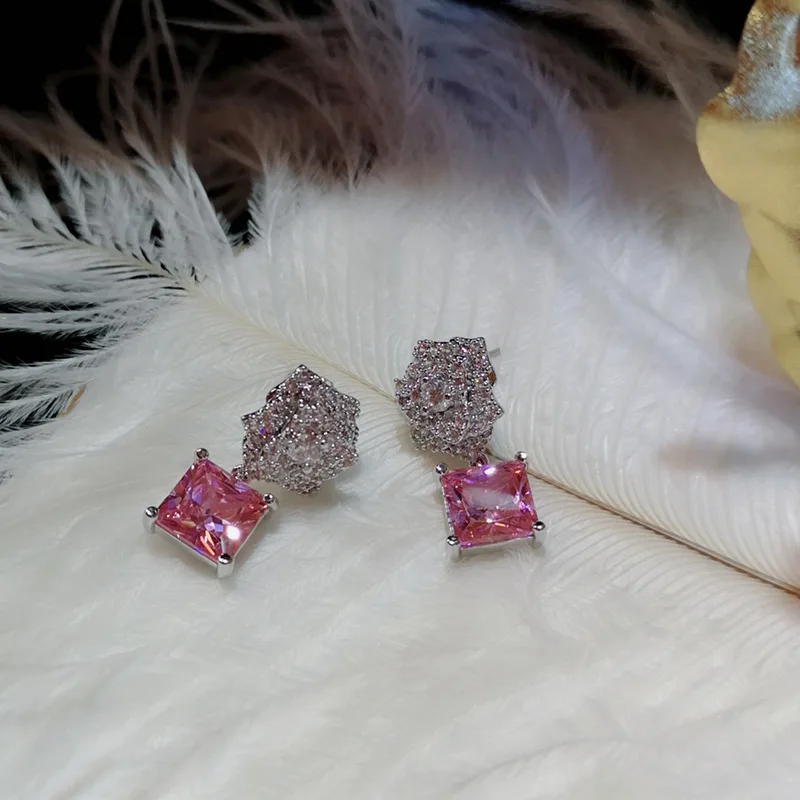 Супер мигающие Серьги с камелиями красные квадратные кристаллы Серьги Мода небольшой Аромат дамы серьги-иглы