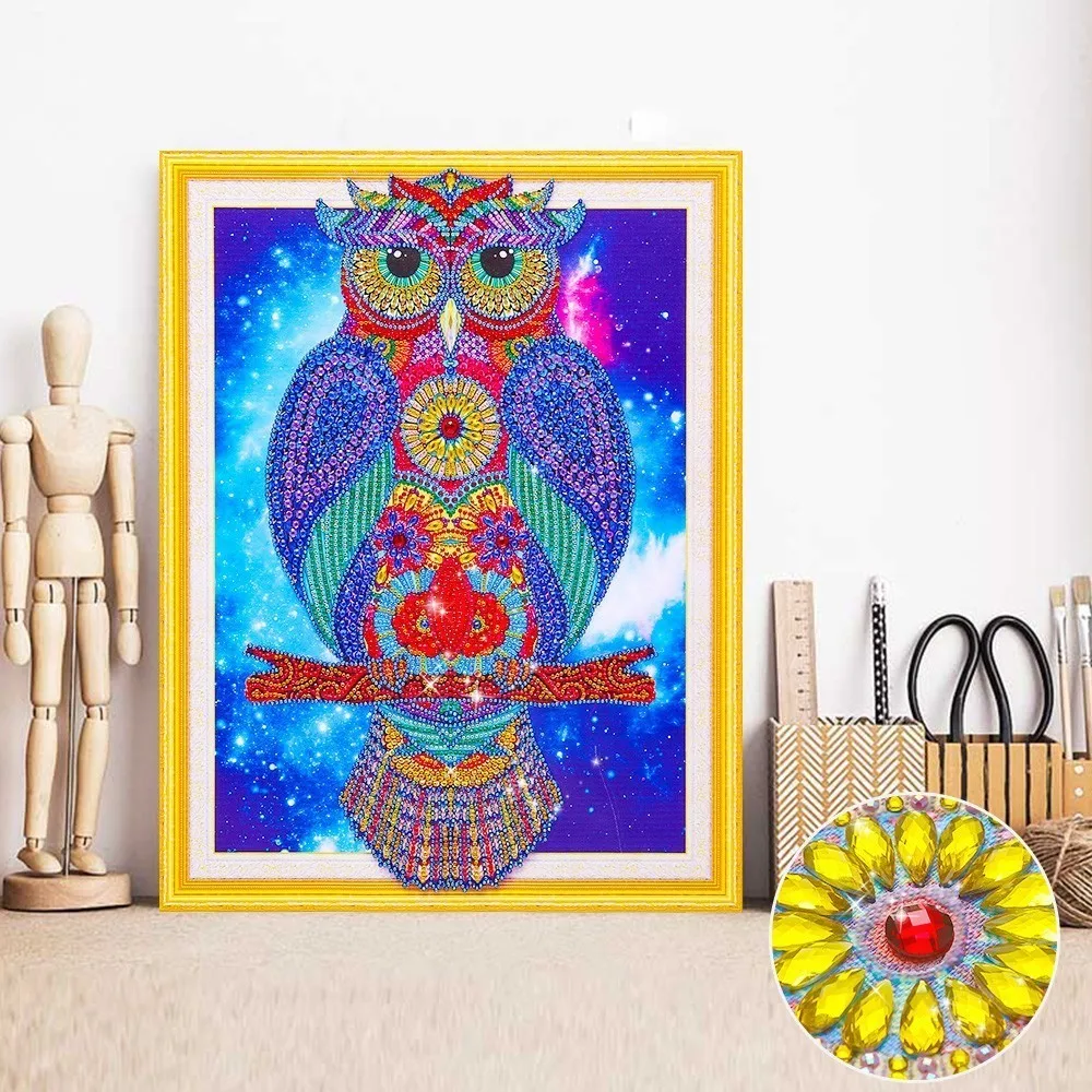 

Huacan Diamond Mosaic Special Shape Owl Rhinestones Pictures Diamond Painting Partial Round Diamond Embroidery Animal Kits 40x50