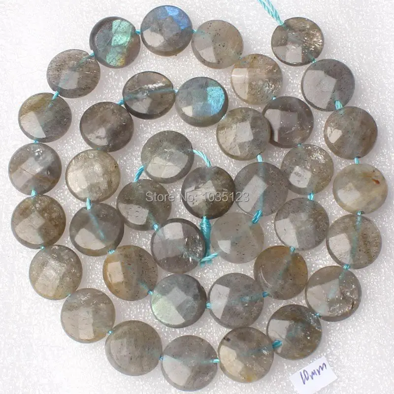 

Free Shipping 10mm Natural Faceted Coin Shape Gray Labradorite Stone Loose Beads Strand 15" DIY Creative Jewellery Making w1966
