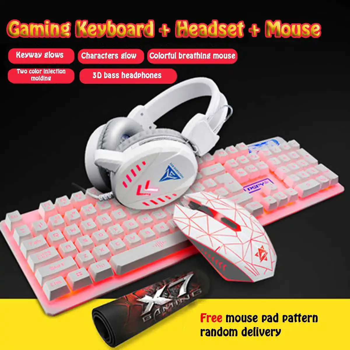 

LEROY USB Mechanical Gaming Keyboard And Mouse Set Headset Three-piece Game Light Computer Desktop Wired Mouse