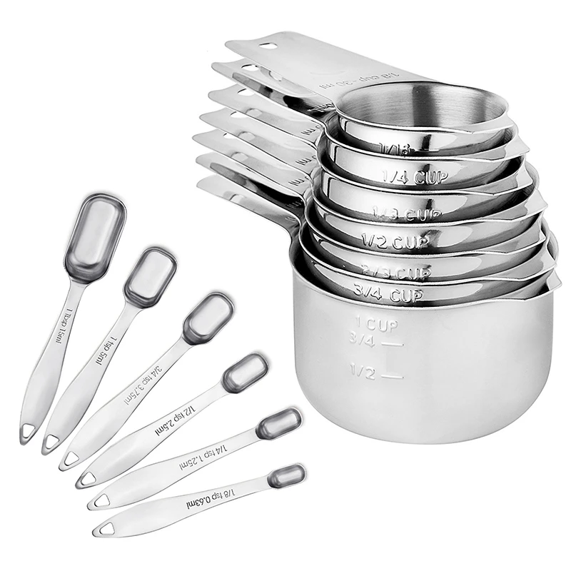 

13 Pieces Stainless Steel Measuring Cups And Spoons Set For Kitchen Baking Sugar Coffee Measuring Tools