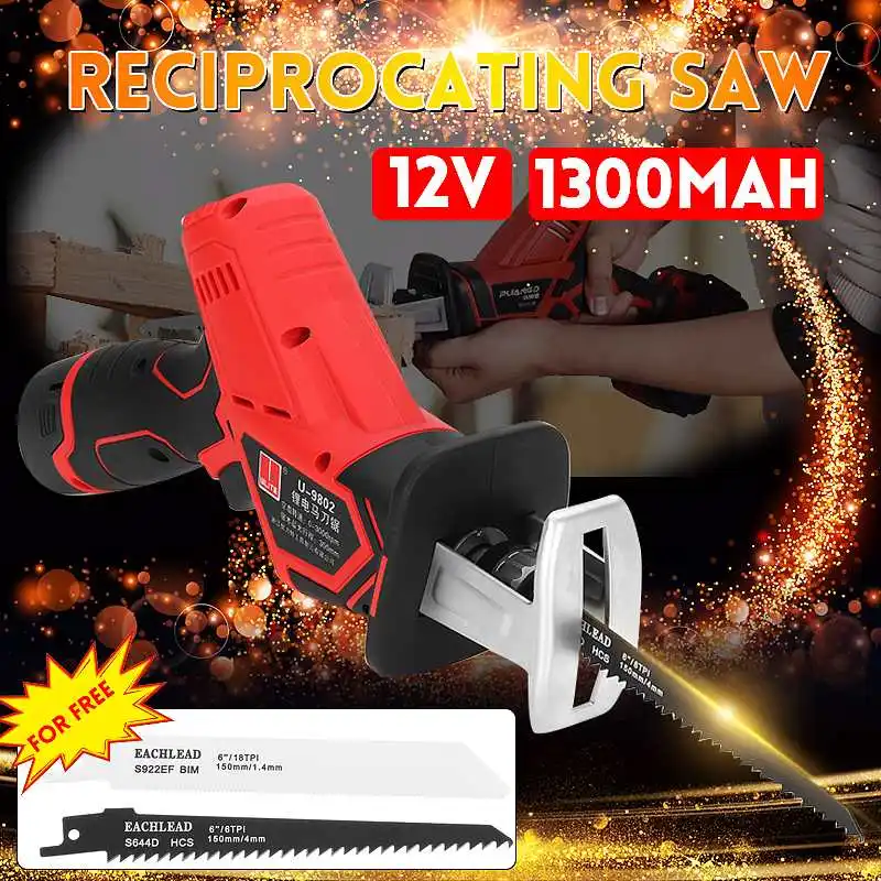 

Rechargeable 12V 1300mAh Electric Reciprocating Saw Saber Convert Adapter Cordless Wood Metal Plastic Pruning Chainsaw Tool