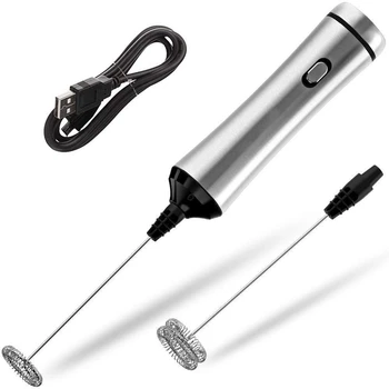 

Hot sale Usb Chargeable Double Spring Whisk Head Electric Milk Frother Stainless Steel Handheld Milk Foamer Drink Mixer Two Sp