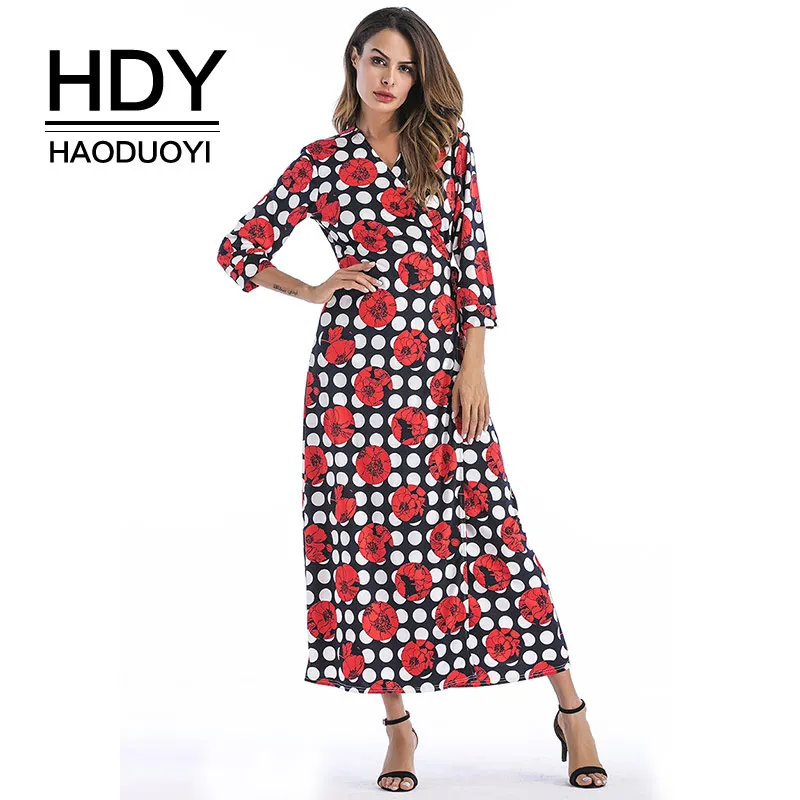 HDY Haoduoyi Платье макси с цветочным принтом в горошек элегантное платье разрезом